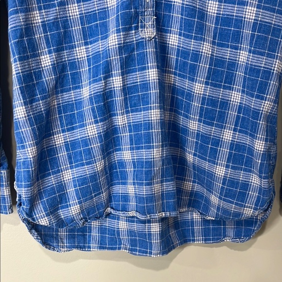 J. Crew Boy Fit Half Button Down Blue and White Plaid Shirt Womens XXS - Picture 5 of 8